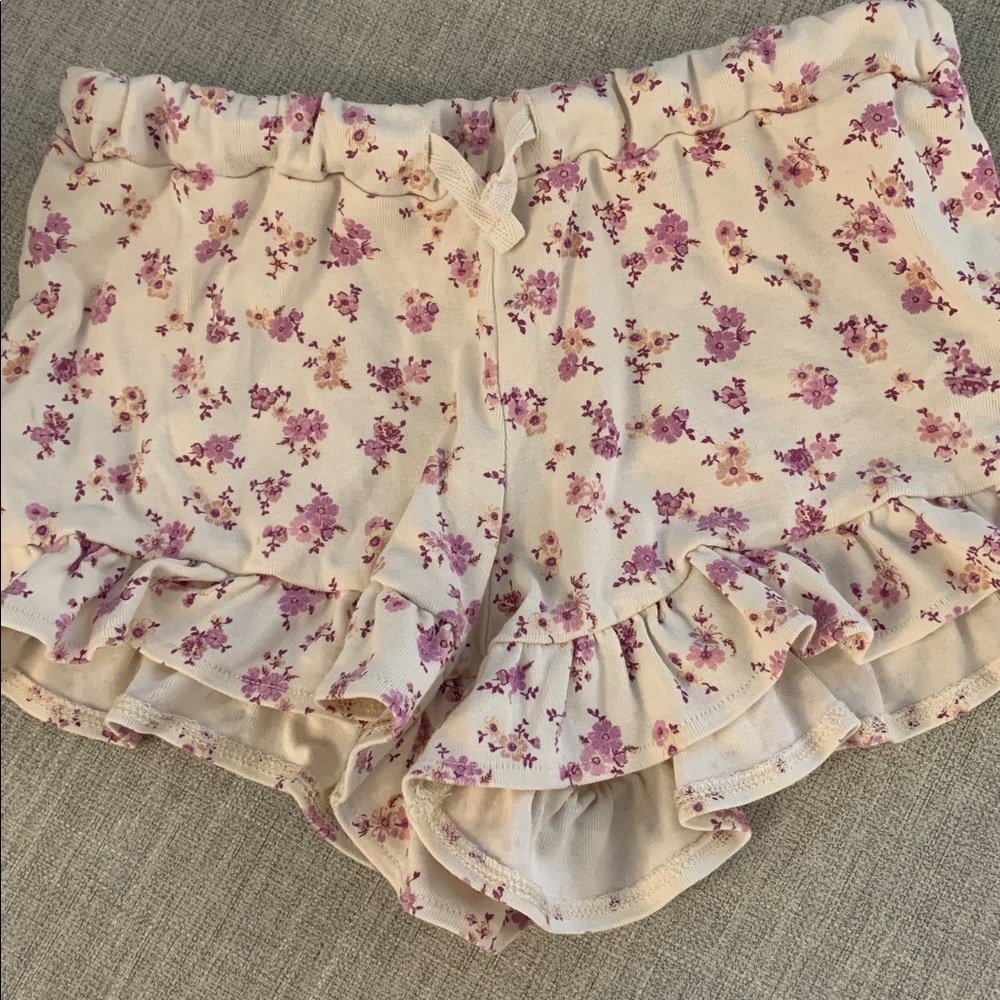 Cream Floral Print Lounge Pants with Purple Flowers